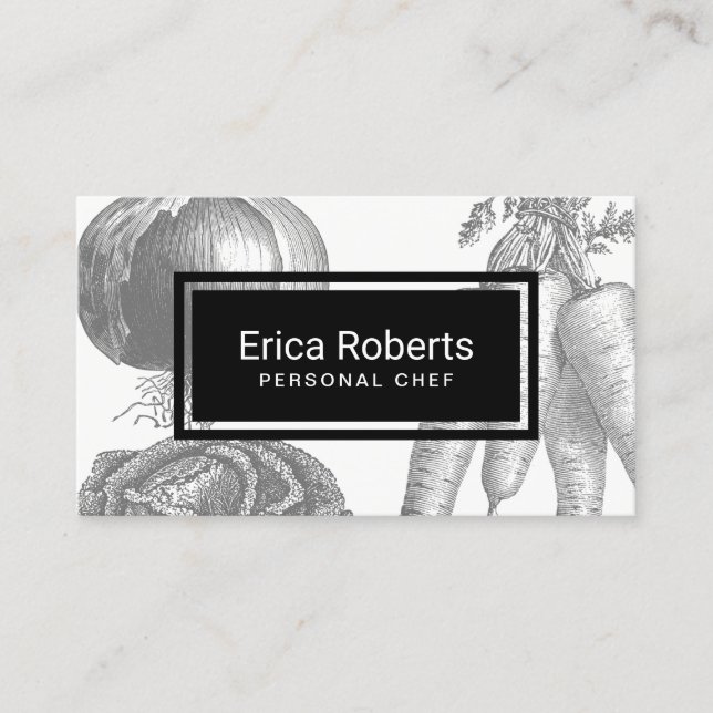 Personal Chef Vintage Vegetable illustration Business Card (Front)