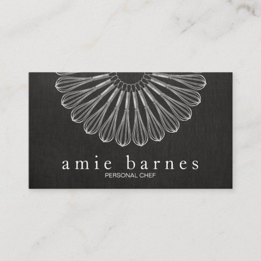 Customizable Personal Chef Whisk Black Caterer Black Linen Look Business Card Template