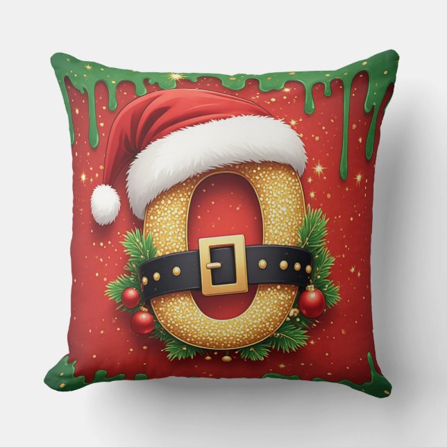 Personal Christmas Monogram O with Santa Hat  Throw Pillow (Front)