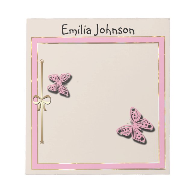 Personal, colorful, pink, butterfly notepad (Front)