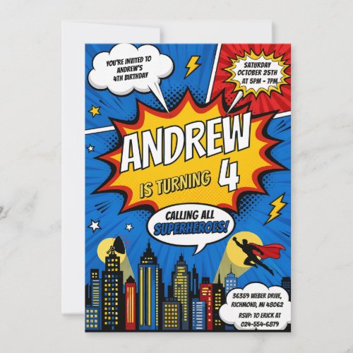 Personal Comic Book Hero Birthday Invitation