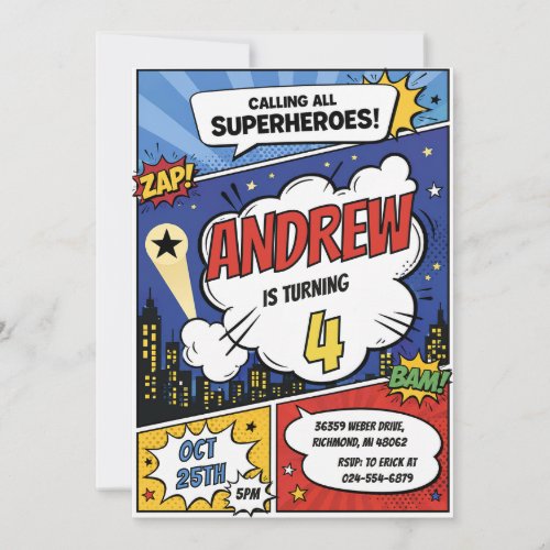 Personal Comic Superheroes Birthday Invitation