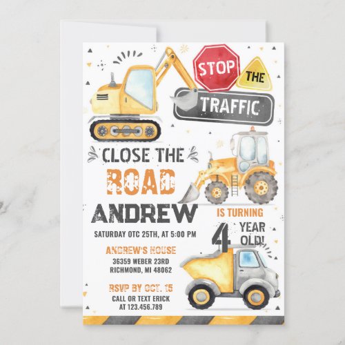 Personal Construction Dump Truck Birthday  Invitation