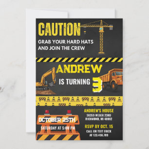 Personal Construction Yellow Building Birthday Invitation