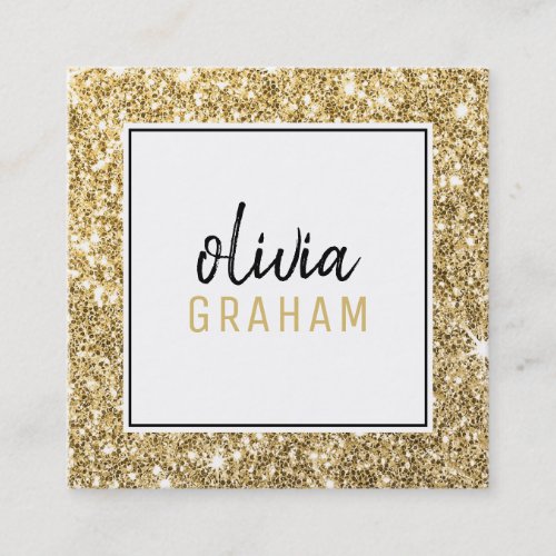 PERSONAL CONTACT bold border black gold glitter Square Business Card