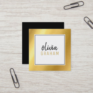 PERSONAL CONTACT bold border black shiny gold Square Business Card