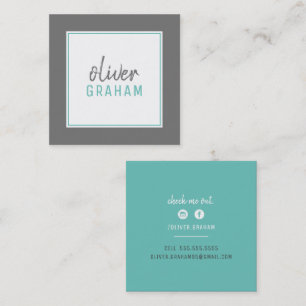 PERSONAL CONTACT bold border lime green turquoise Square Business Card