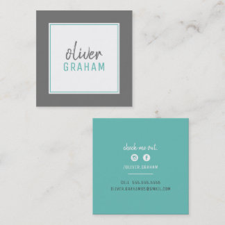 PERSONAL CONTACT bold border lime green turquoise Square Business Card