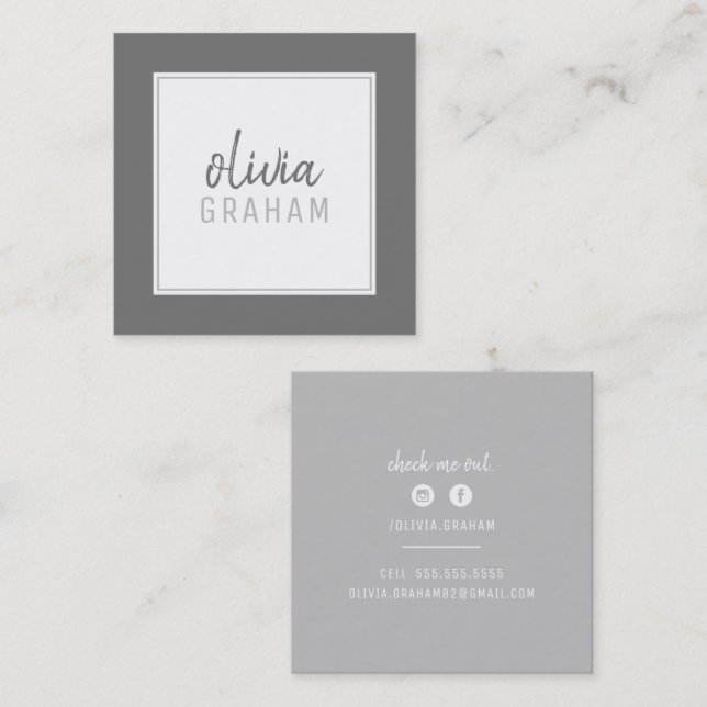 PERSONAL CONTACT bold border ombre gray grey Square Business Card (Front/Back)