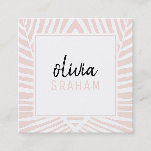PERSONAL CONTACT cute border pale blush pink black Square Business Card (Front)