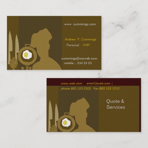Modern  Chef &amp; Personal Cook Business Card Template