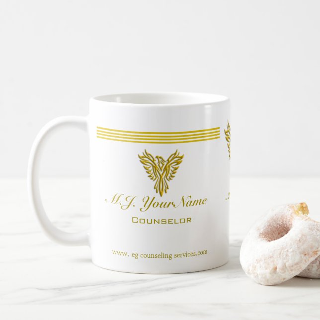 Personal Counselor luxury gold stripes and phoenix Coffee Mug (With Donut)