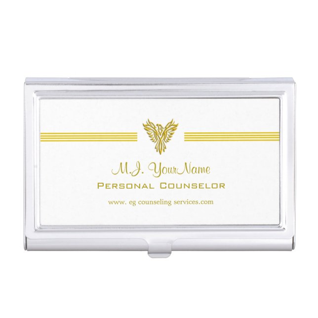 Personal Counselor luxury stripes and gold phoenix Business Card Holder (Front)