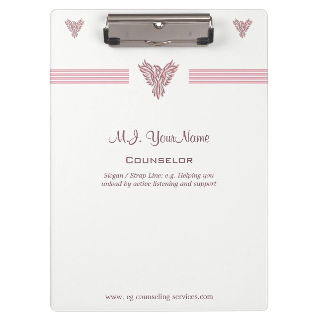 Personal Counselor luxury stripes and pink phoenix Clipboard (Front)
