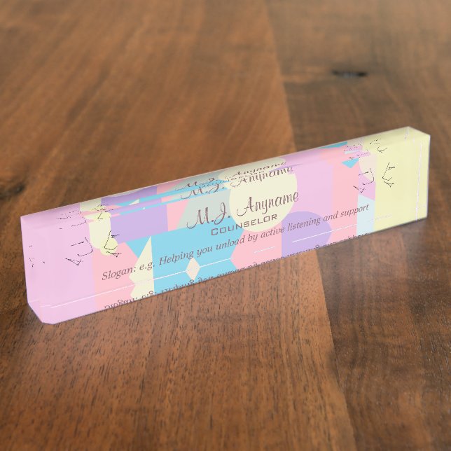 Personal Counselor Pastel Shapes in Collage Name Plate (Side)