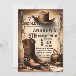 Personal Country Western Saddle Up Cowboy Birthday Invitation