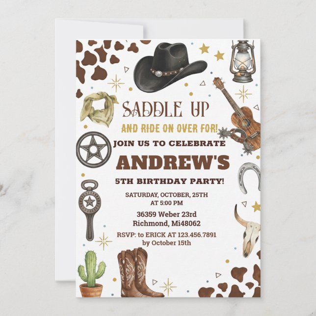 Personal Cowboy Wild West Birthday Party Invitation (Front)