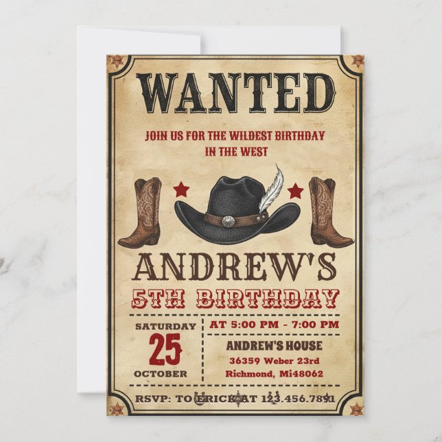 Personal Cowboy Wild West Party Birthday Invitation (Front)