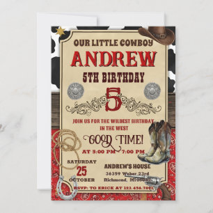 Personal Cowboy Wild West Rustic Wood Birthday Invitation