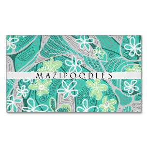 Personal Creative Floral Neuro Art Teal Green Gray Business Card Magnet