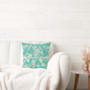 Personal Creative Floral Neuro Art Teal Green Gray Throw Pillow