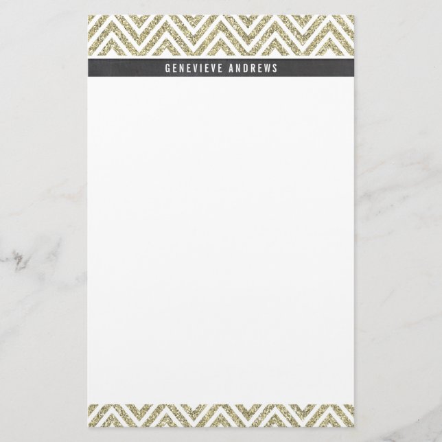 PERSONAL CUSTOM chevron pattern gray gold glitter Stationery (Front)
