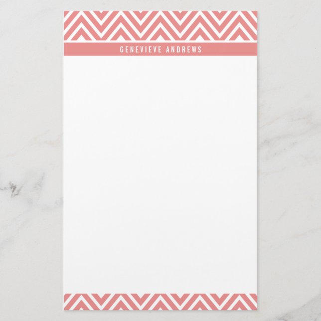 PERSONAL CUSTOM chevron patterned cute coral pink Stationery (Front)