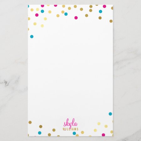 Personal Cute Glamorous Gold Pink Blue Confetti Stationery