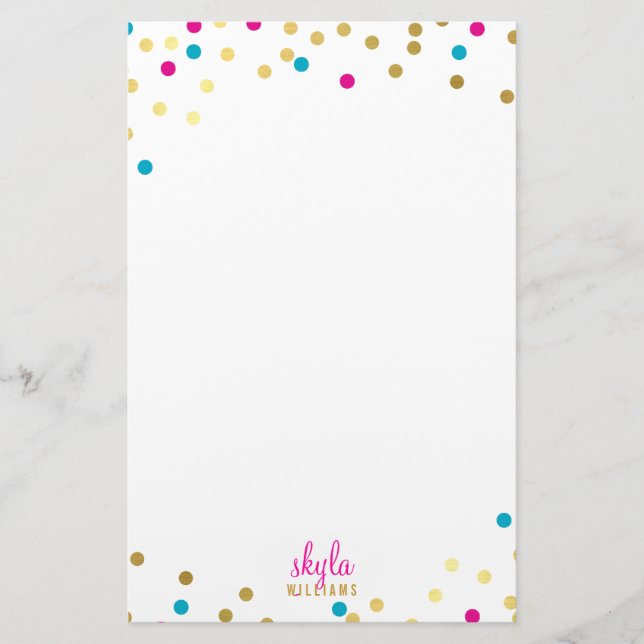 PERSONAL cute glamorous gold pink blue confetti Stationery (Front)