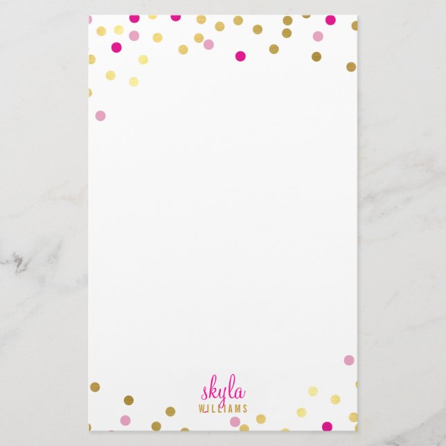 PERSONAL cute glamorous gold pretty pink confetti Stationery (Front)