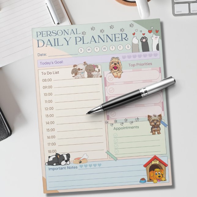 Personal Daily Planner Cute Dog Multicolored Notepad (Creator Uploaded)