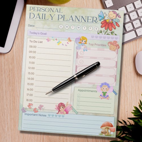 Personal Daily Planner Fairy Butterfly Mushroom Notepad