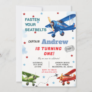 Personal Digital Airplane Boy 1st Birthday for boy Invitation