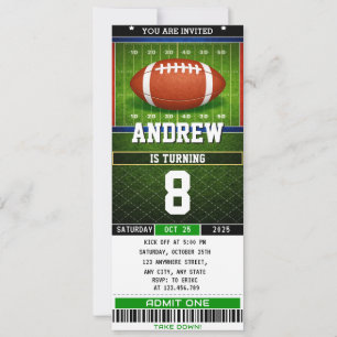 Personal Digital american Football Ticket Birthday Invitation