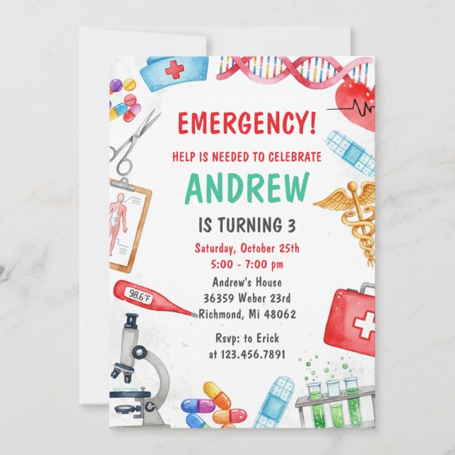 Personal Digital Doctor Kid Medical Birthday Party Invitation (Front)