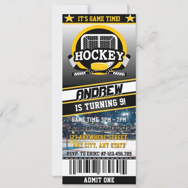 Personal Digital Hockey Ticket Birthday Sports  Invitation (Front)