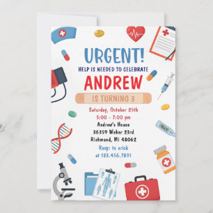 Personal Digital Kids Doctor Birthday Invitation