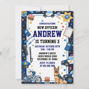 Personal Digital Police Officer Birthday Party Invitation
