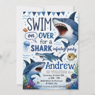 Personal Digital Shark Birthday Invitation