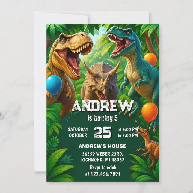 Personal Dinosaur T-Rex Birthday Party Dino Boy Invitation (Front)