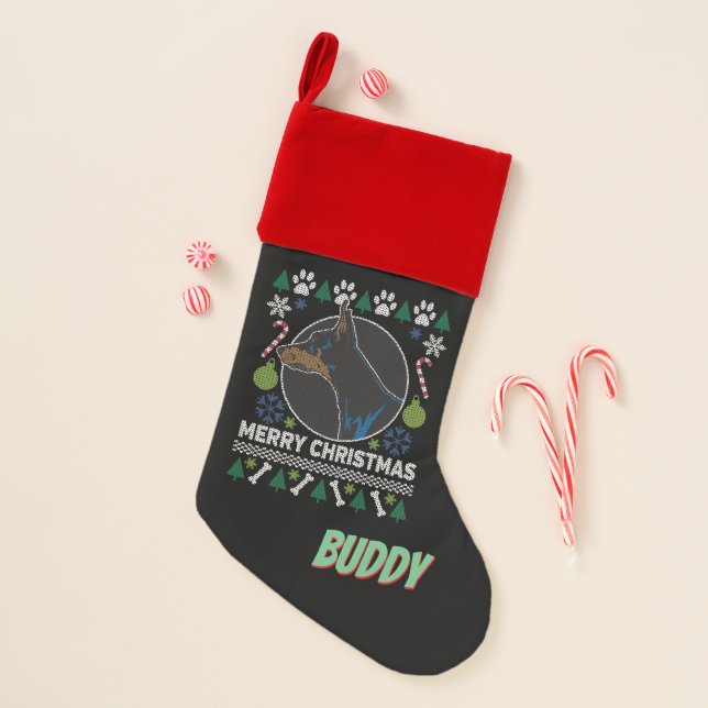 Personal Doberman Pinscher Ugly Christmas Sweater Christmas Stocking (Front)