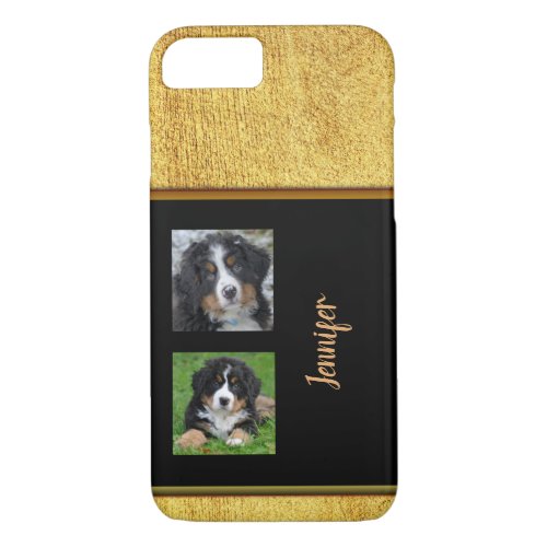 Personal elegant glitter gold black photo collage iPhone 87 case