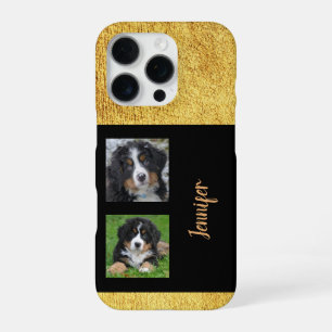 Personal elegant glitter gold black photo collage iPhone 16 pro case