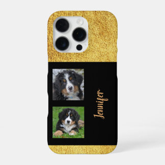 Personal elegant glitter gold black photo collage iPhone 16 pro case