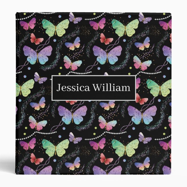 Personal Elegant Purple and Blue Bright Butterflie 3 Ring Binder (Front)
