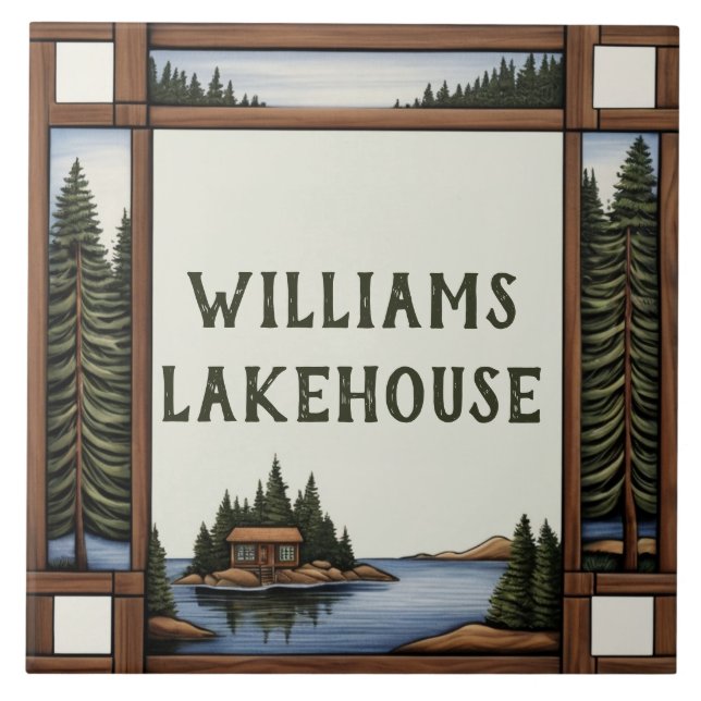 Personal Family Surname Lakehouse Name Plate Sign Ceramic Tile (Front)