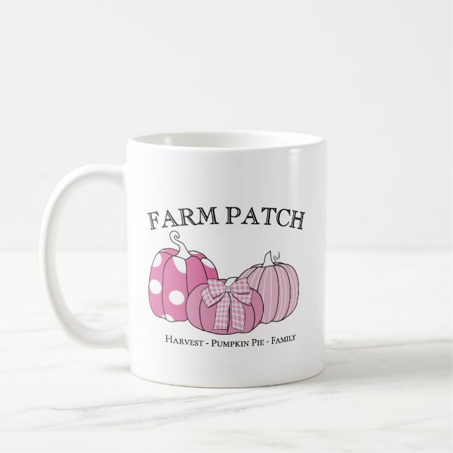 Personal Farm Patch Pink White Black Text Coffee Mug (Left)