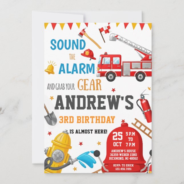 Personal FireFigher truck Birthday Custom image Invitation (Front)