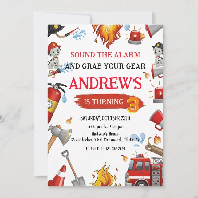 Personal Firefighter Birthday party Invitation (Front)