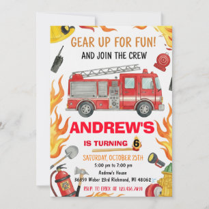 Personal Firetruck Birthday Party for Boys  Invitation